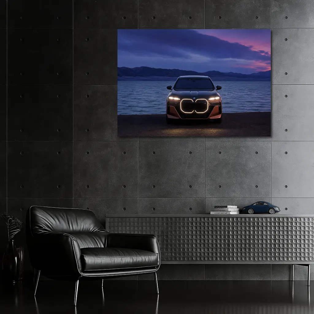 BMW iX Front View Dusk Lakeside – Wall Art