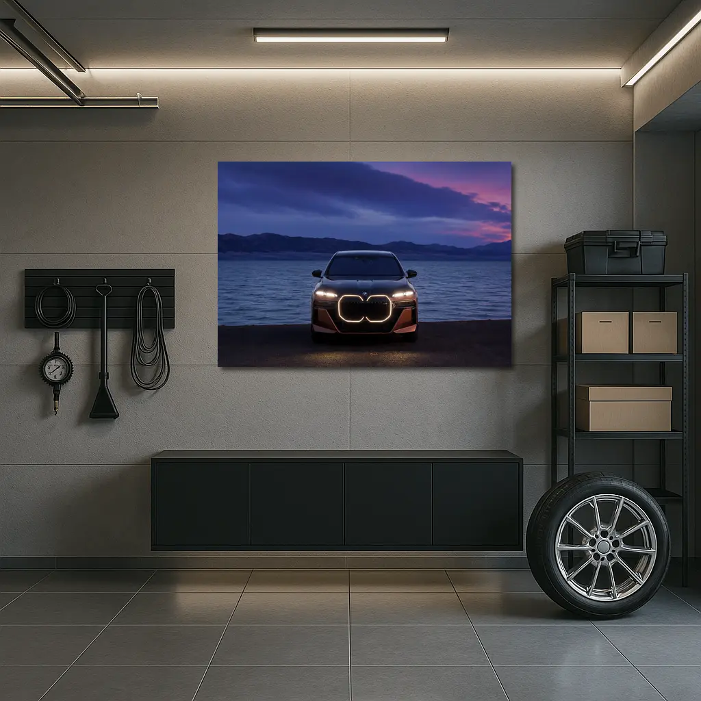 BMW iX Front View Dusk Lakeside – Wall Art