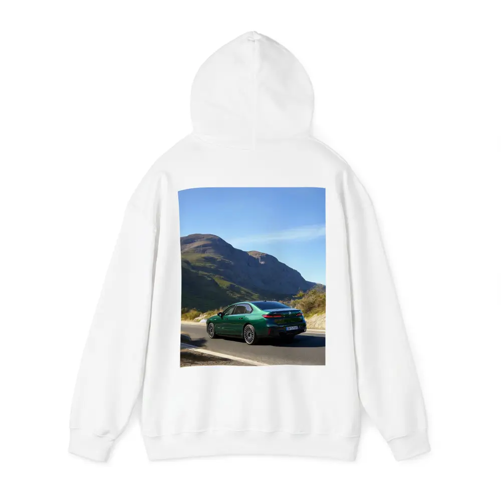 BMW i7 Green Sedan Mountain Road Drive – Hoodies