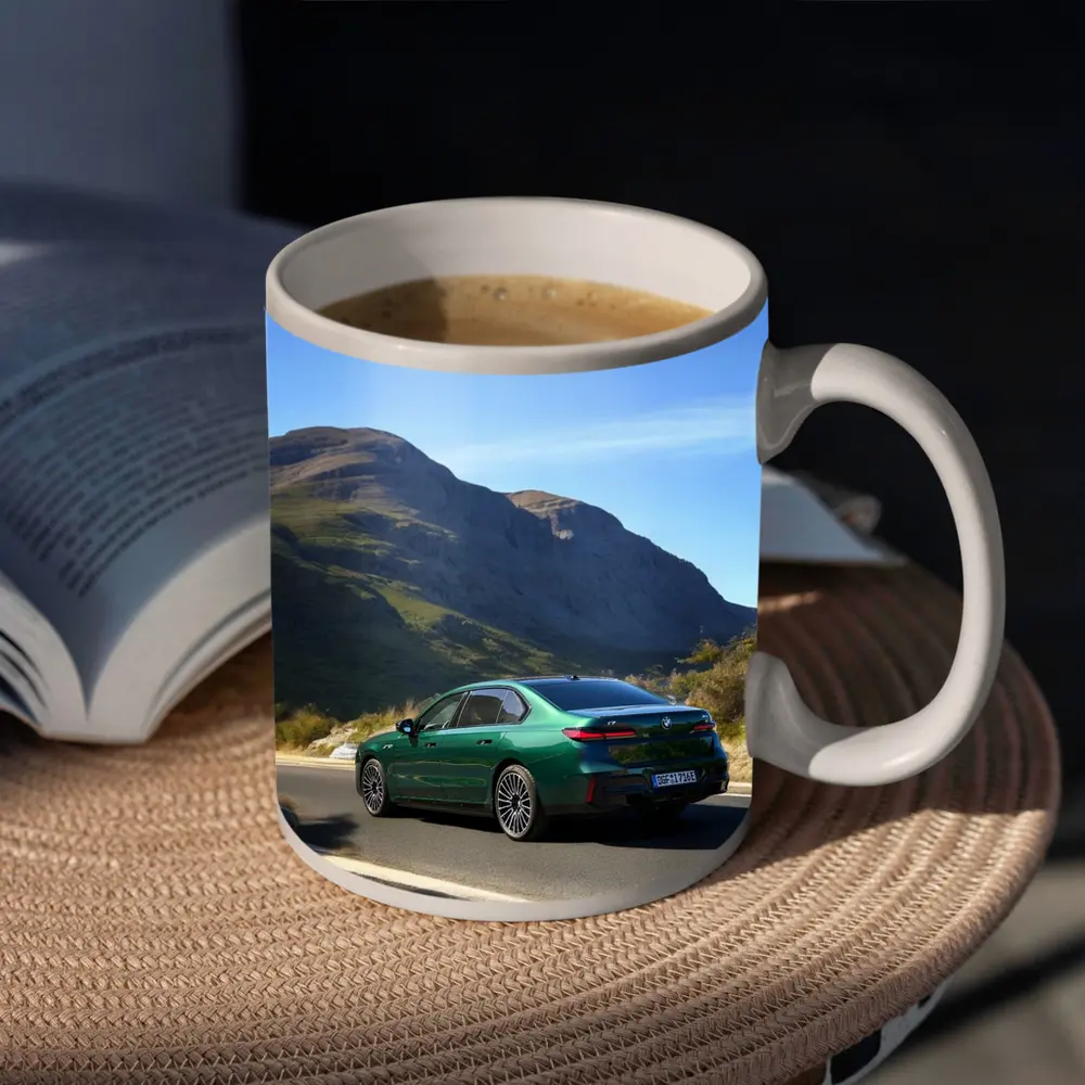 BMW i7 Green Sedan Mountain Road Drive – Mugs