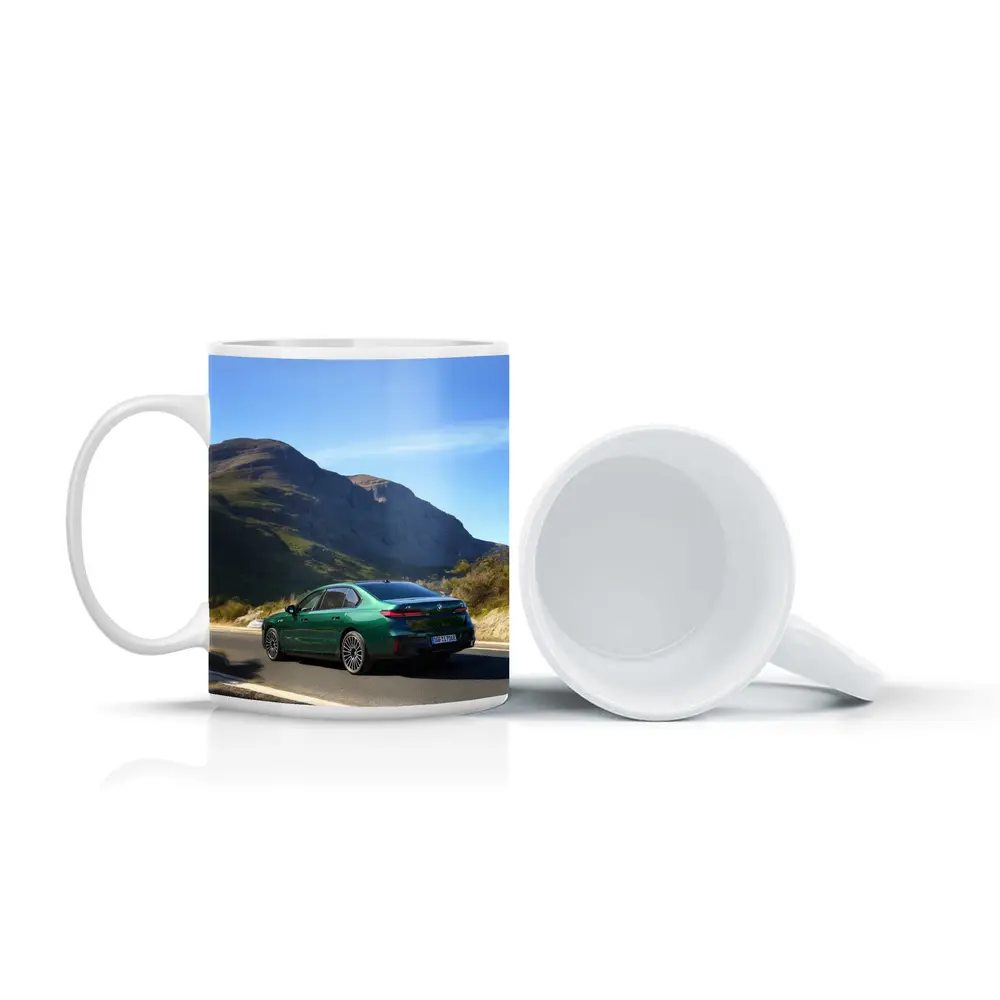 BMW i7 Green Sedan Mountain Road Drive – Mugs