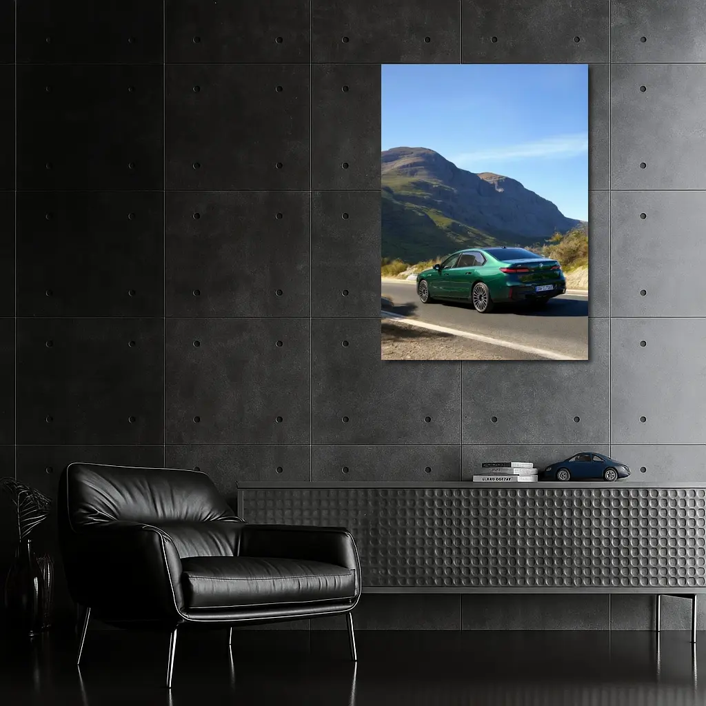 BMW i7 Green Sedan Mountain Road Drive – Wall Art