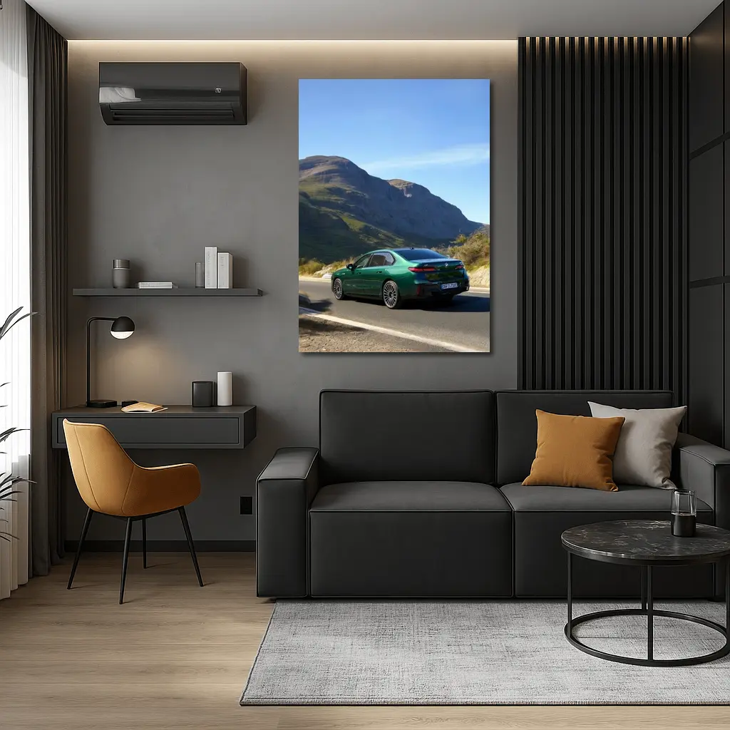 BMW i7 Green Sedan Mountain Road Drive – Wall Art