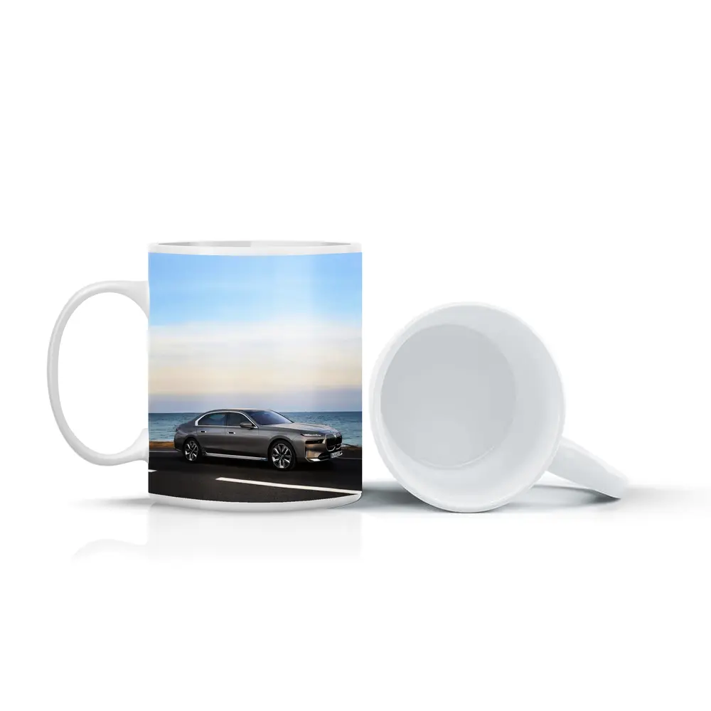 BMW i7 Gray Sedan by the Ocean – Mugs