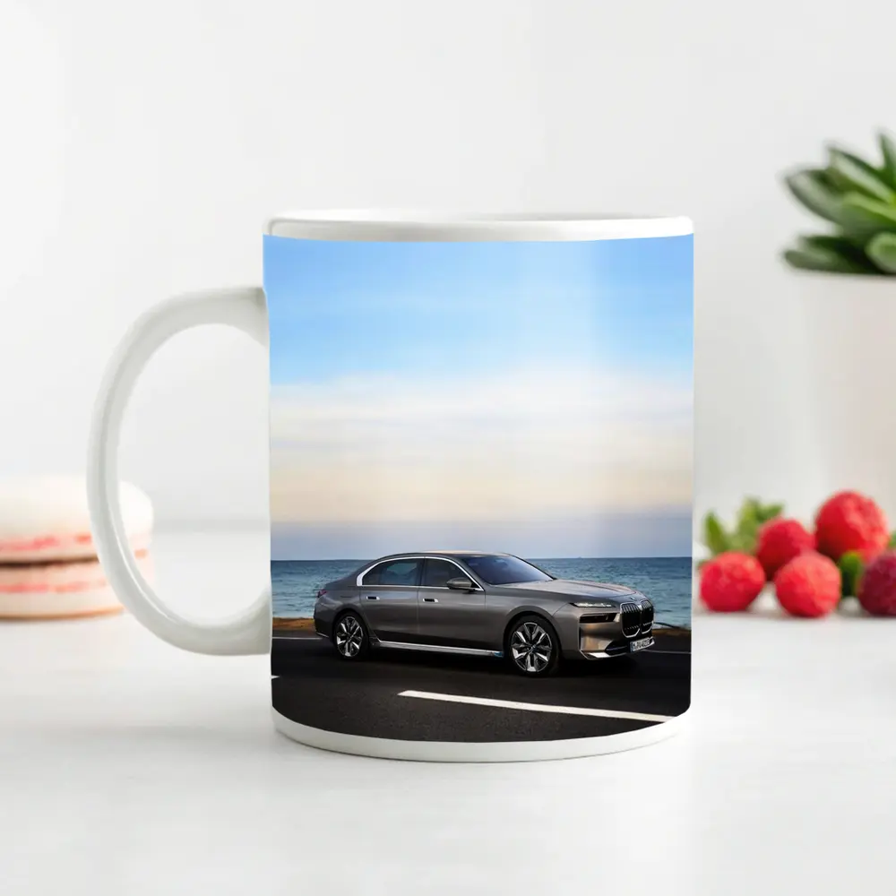 BMW i7 Gray Sedan by the Ocean – Mugs
