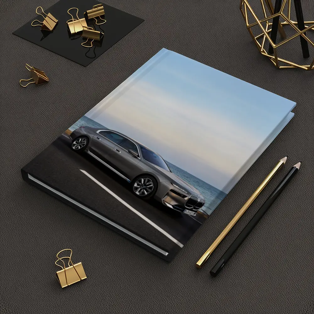 BMW i7 Gray Sedan by the Ocean – Notebooks