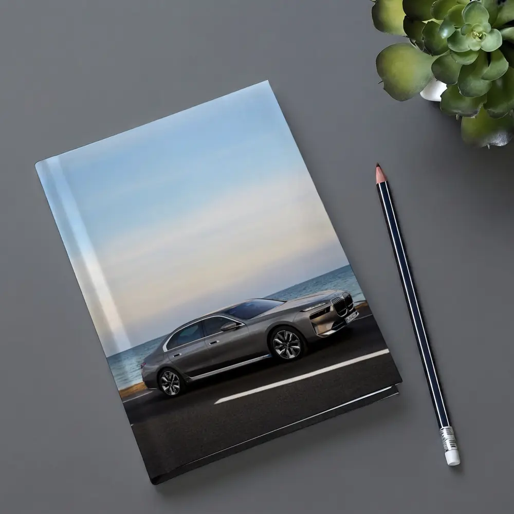 BMW i7 Gray Sedan by the Ocean – Notebooks