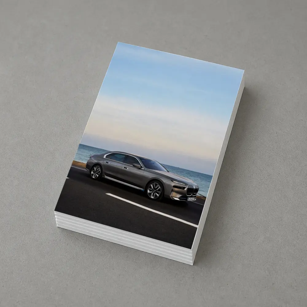 BMW i7 Gray Sedan by the Ocean – Postcards