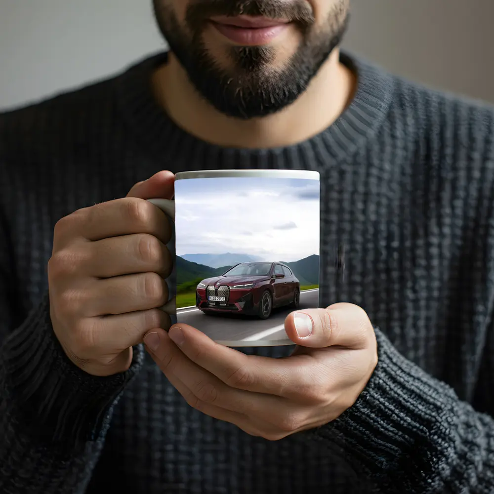 BMW iX Red SUV Mountain Road Drive – Mugs