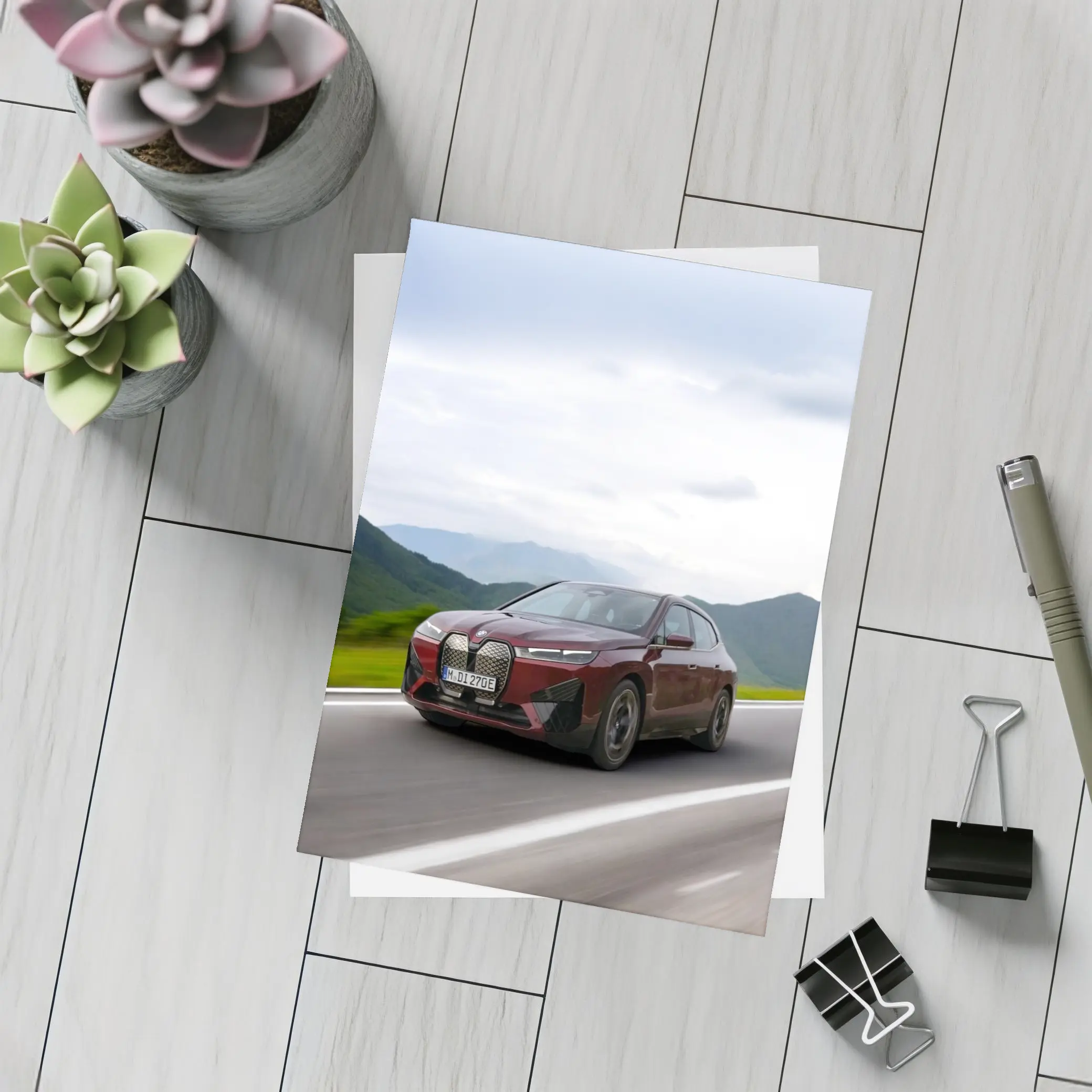 BMW iX Red SUV Mountain Road Drive – Postcards