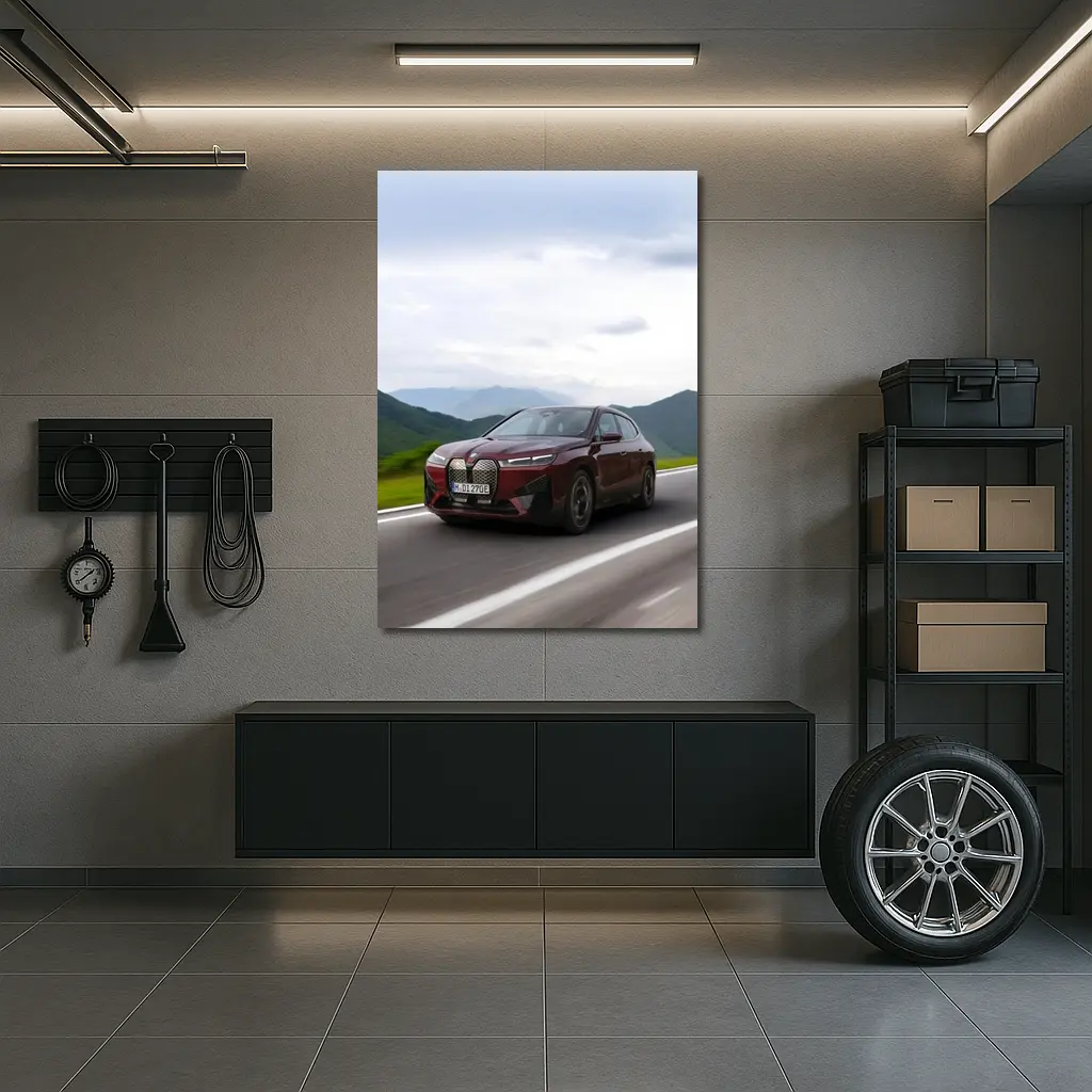BMW iX Red SUV Mountain Road Drive – Wall Art