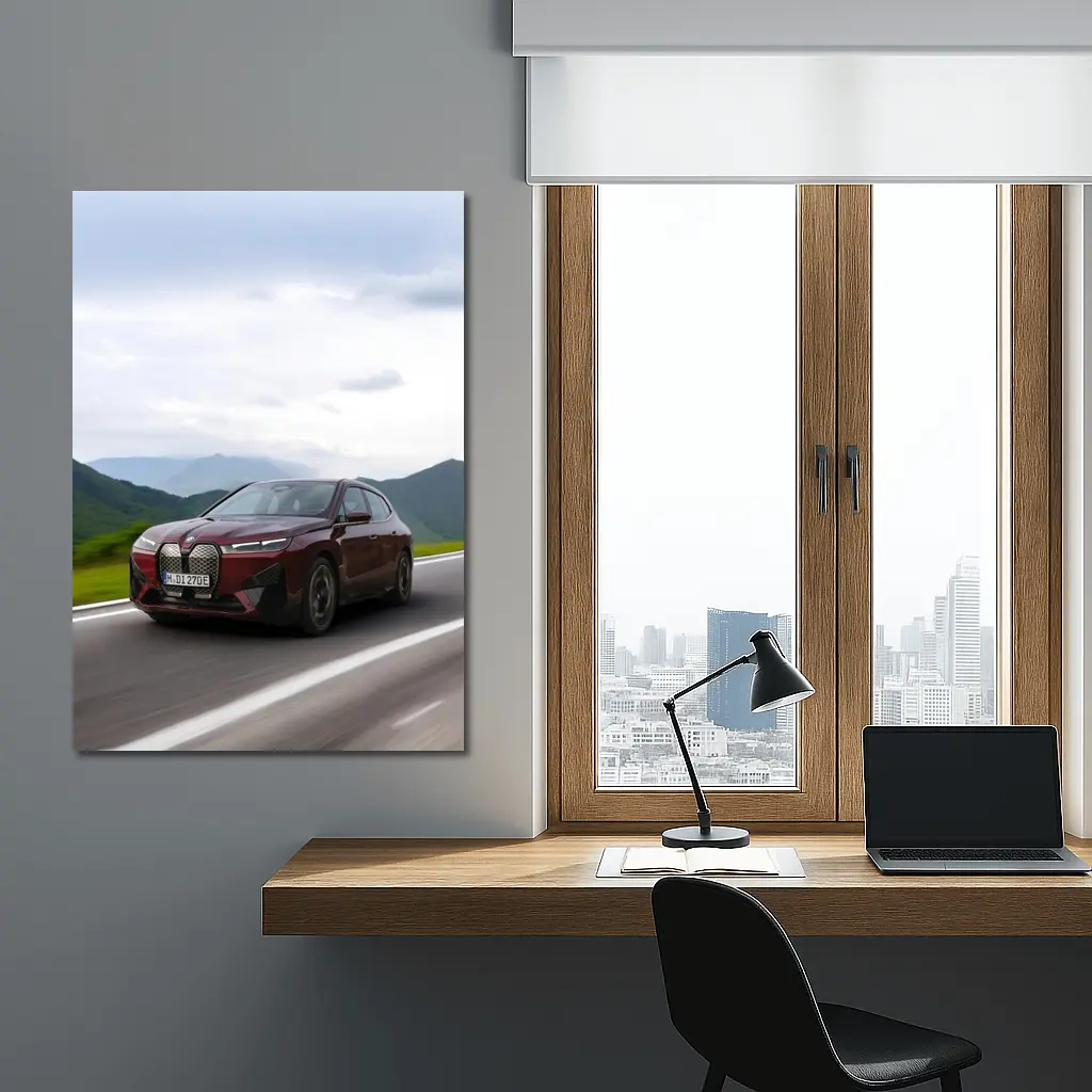 BMW iX Red SUV Mountain Road Drive – Wall Art