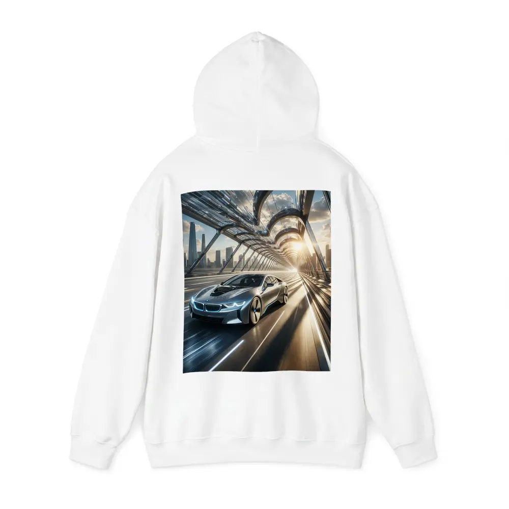 BMW i8 Racing Through Futuristic City Bridge – Hoodies