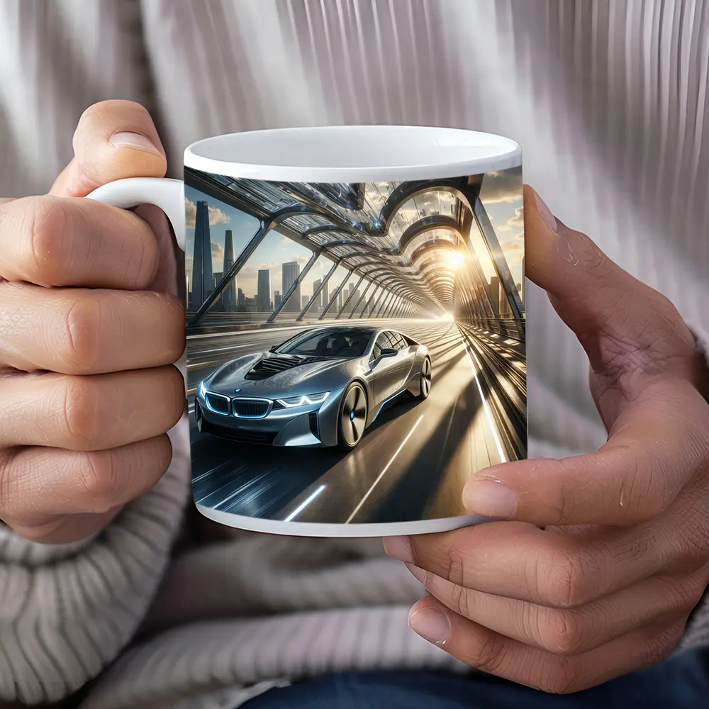 BMW i8 Racing Through Futuristic City Bridge – Mugs