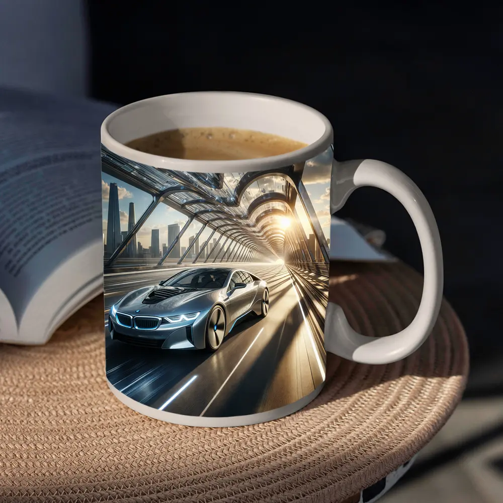 BMW i8 Racing Through Futuristic City Bridge – Mugs
