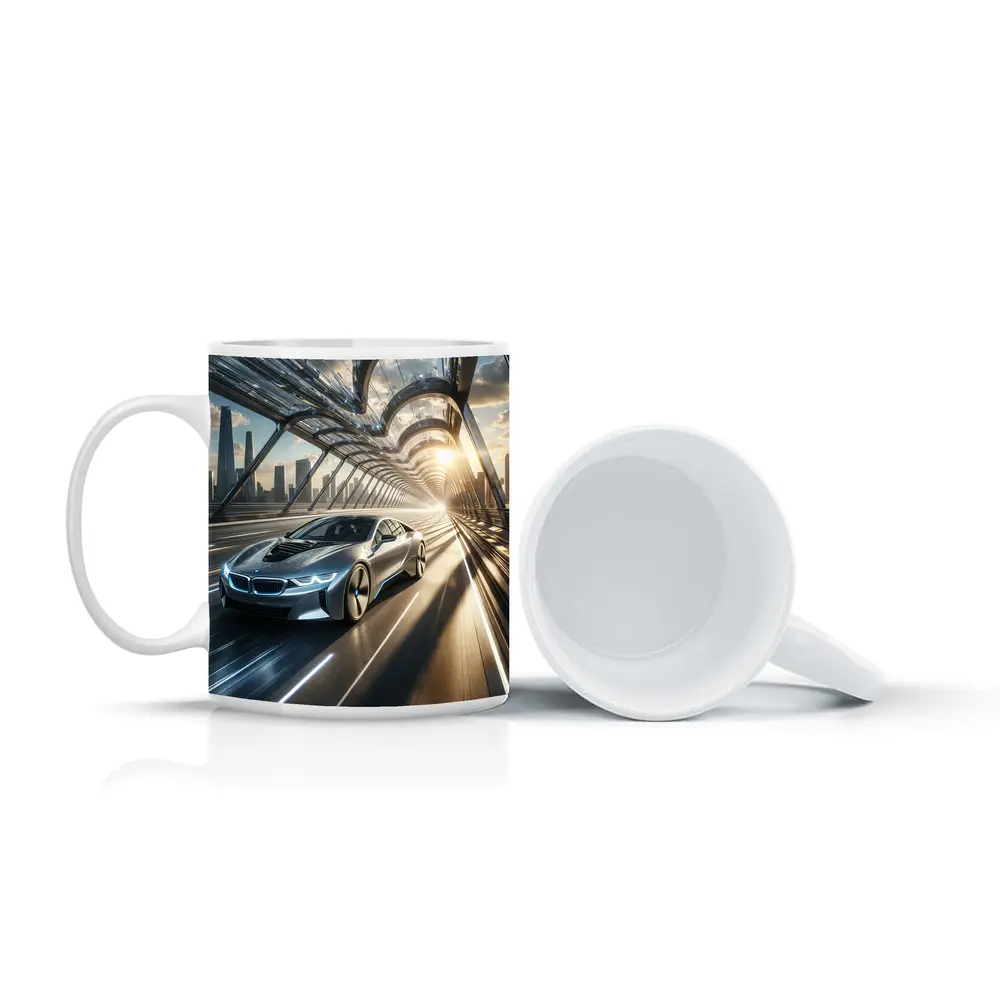 BMW i8 Racing Through Futuristic City Bridge – Mugs