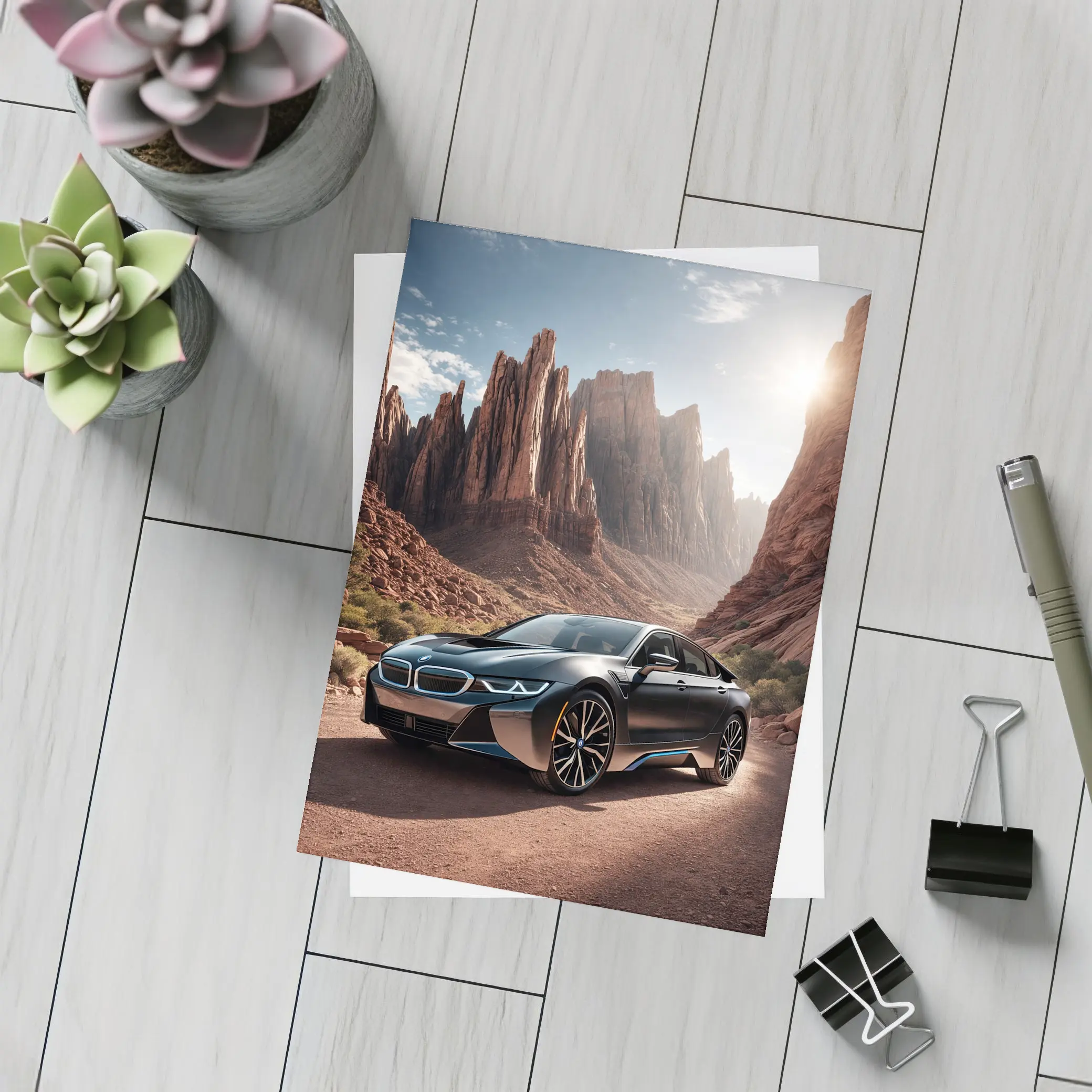 BMW i8 Parked in Red Rock Canyon – Postcards