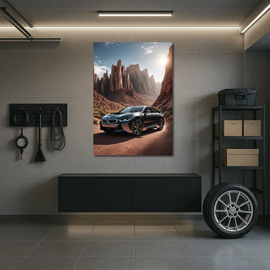 BMW i8 Parked in Red Rock Canyon – Wall Art