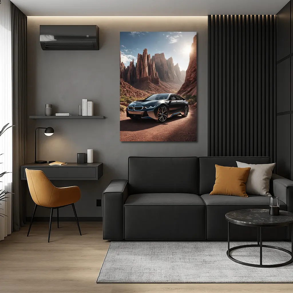BMW i8 Parked in Red Rock Canyon – Wall Art