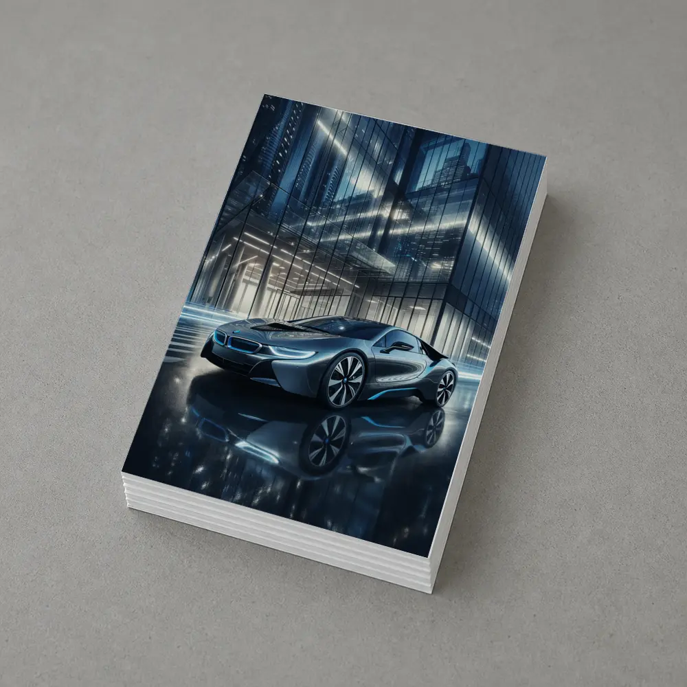BMW i8 Parked Outside Glass City Building – Postcards