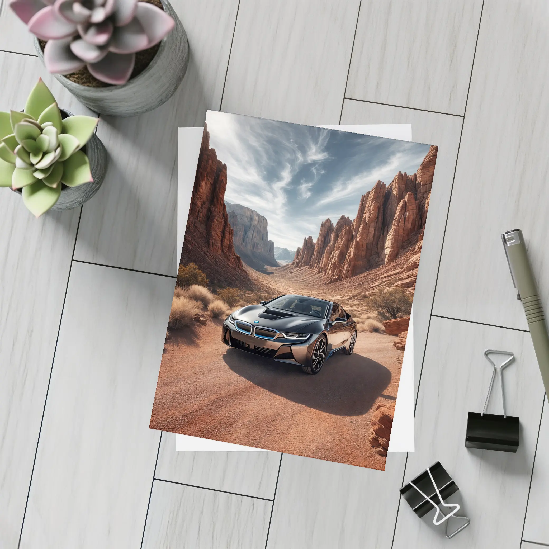 BMW i8 Parked in Red Rock Canyon – Postcards