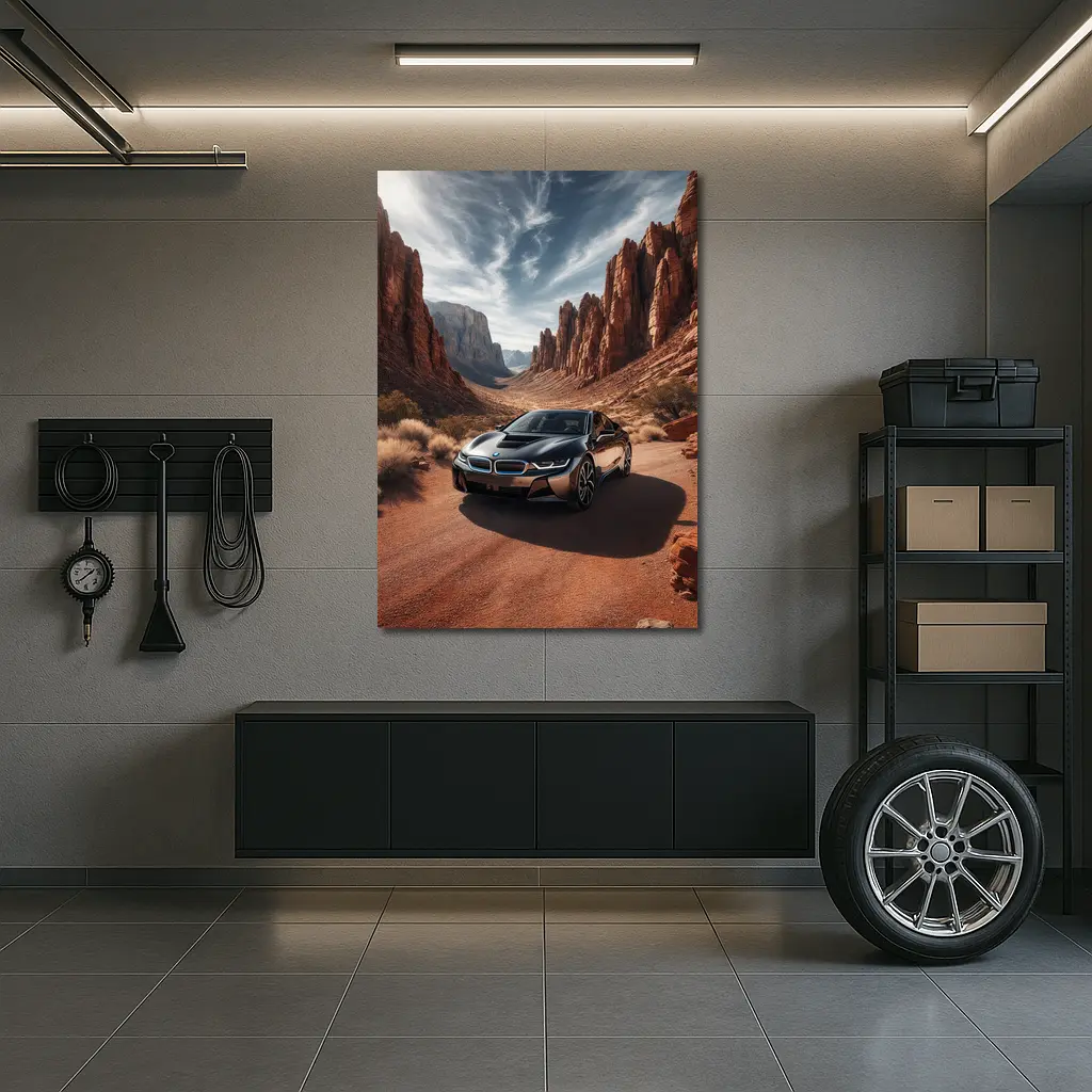 BMW i8 Parked in Red Rock Canyon – Wall Art