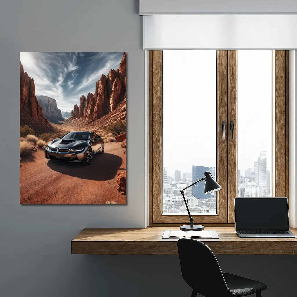 BMW i8 Parked in Red Rock Canyon – Wall Art