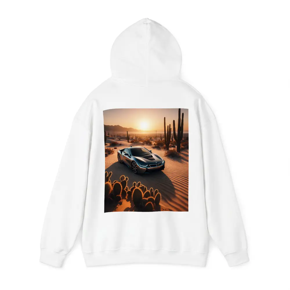 BMW i8 Parked in Desert at Sunset – Hoodies