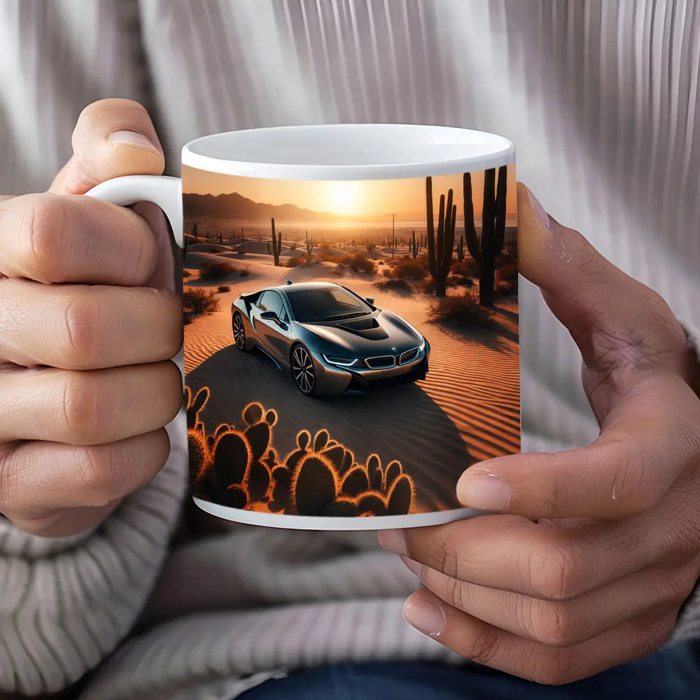 BMW i8 Parked in Desert at Sunset – Mugs