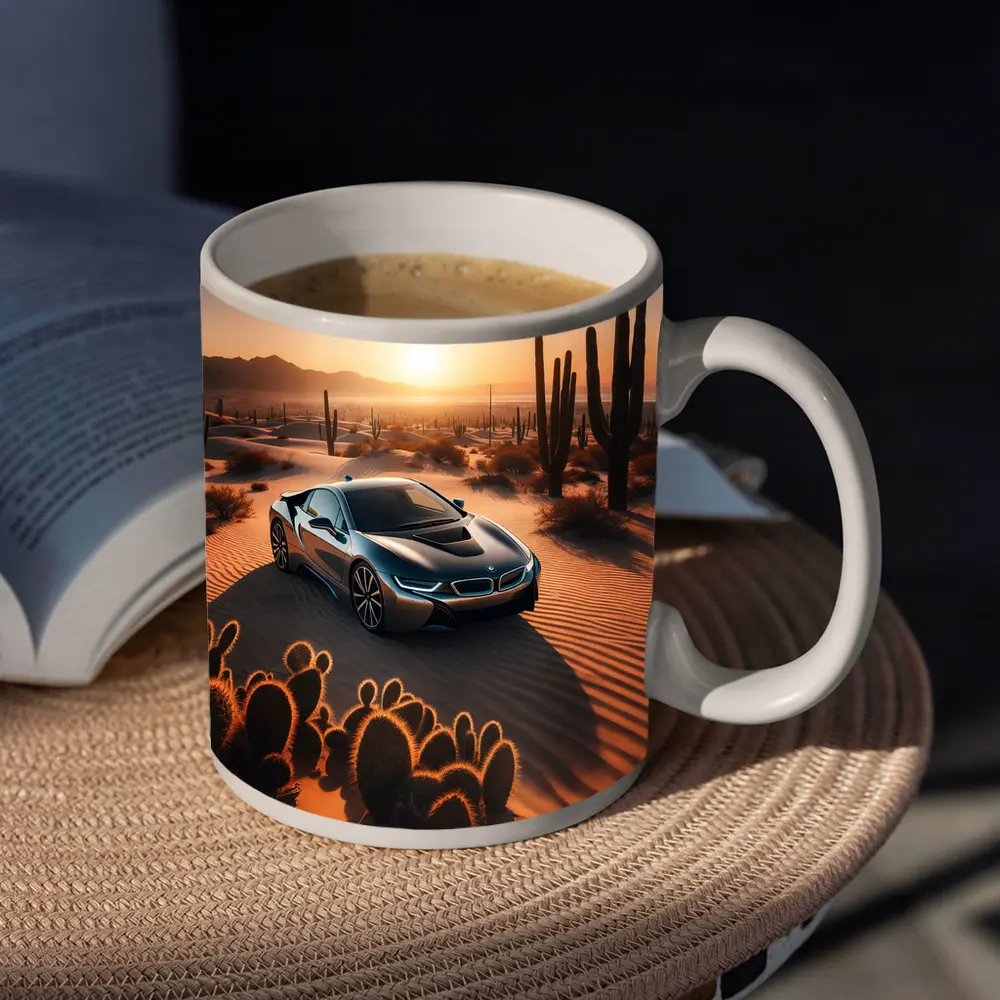 BMW i8 Parked in Desert at Sunset – Mugs