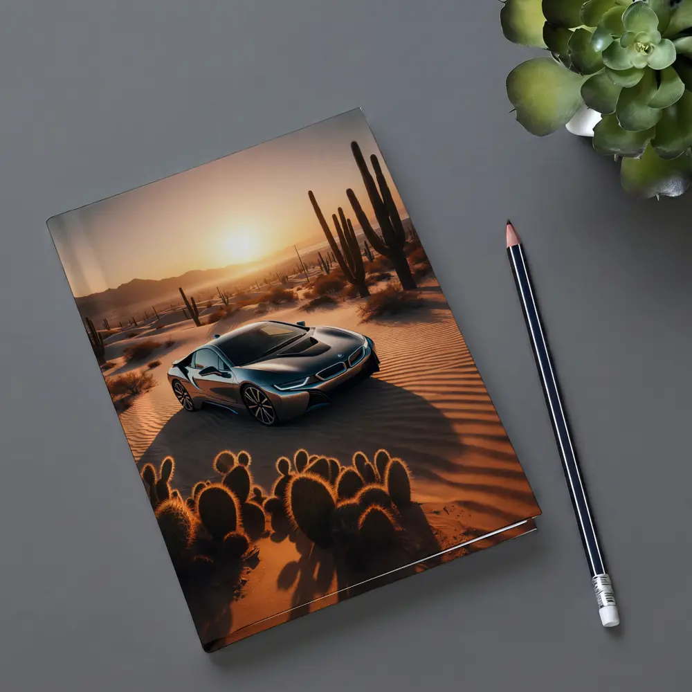 BMW i8 Parked in Desert at Sunset – Notebooks