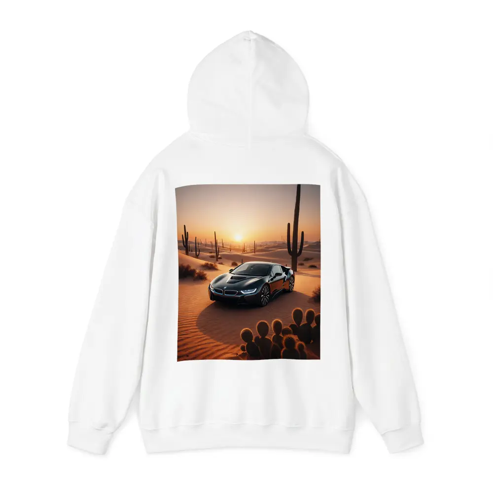 BMW i8 Parked in Desert at Sunset – Hoodies