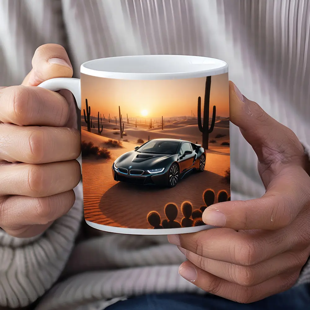 BMW i8 Parked in Desert at Sunset – Mugs