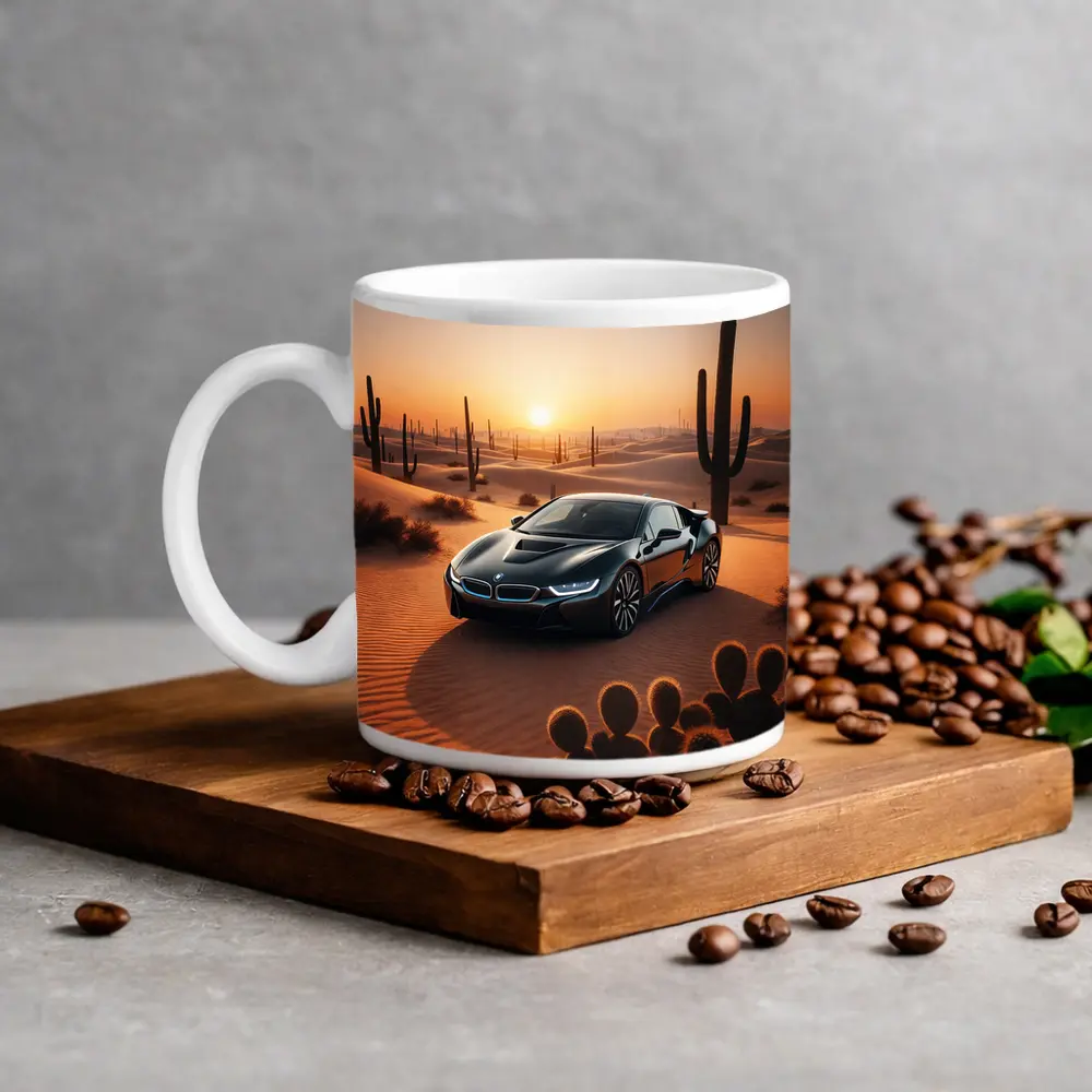 BMW i8 Parked in Desert at Sunset – Mugs