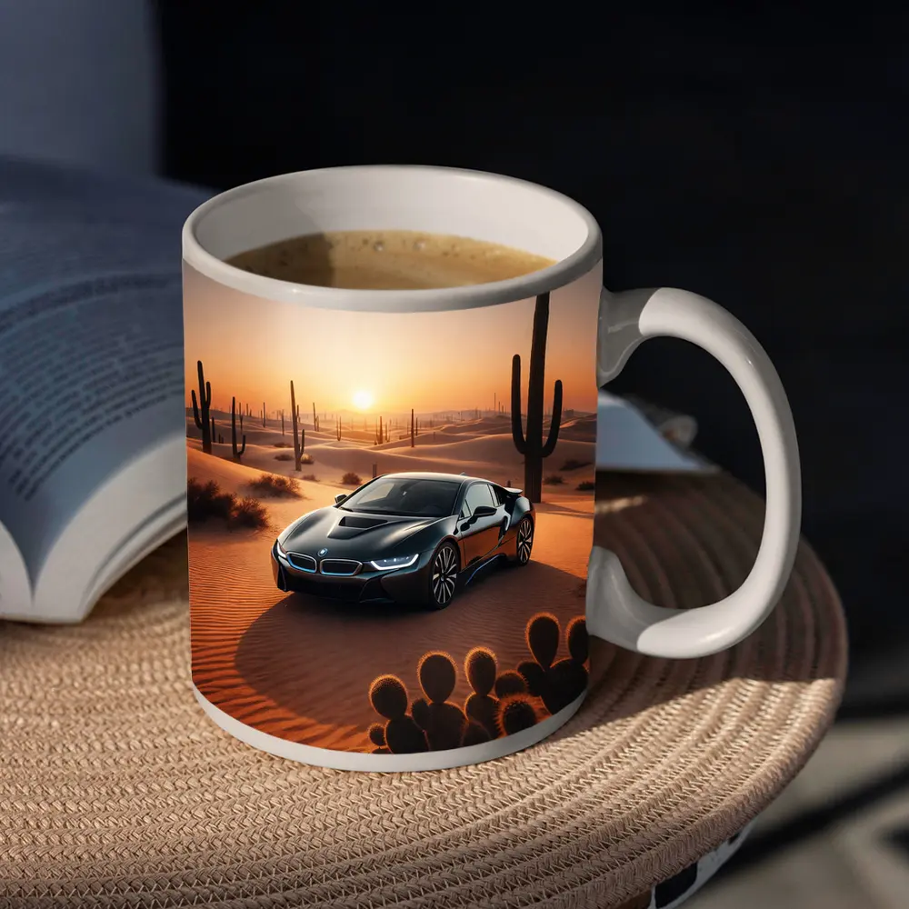 BMW i8 Parked in Desert at Sunset – Mugs