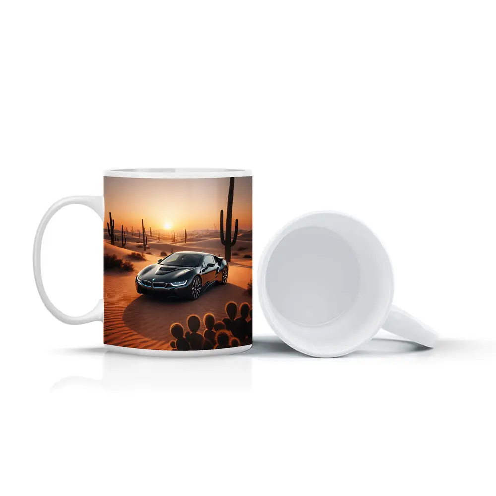 BMW i8 Parked in Desert at Sunset – Mugs