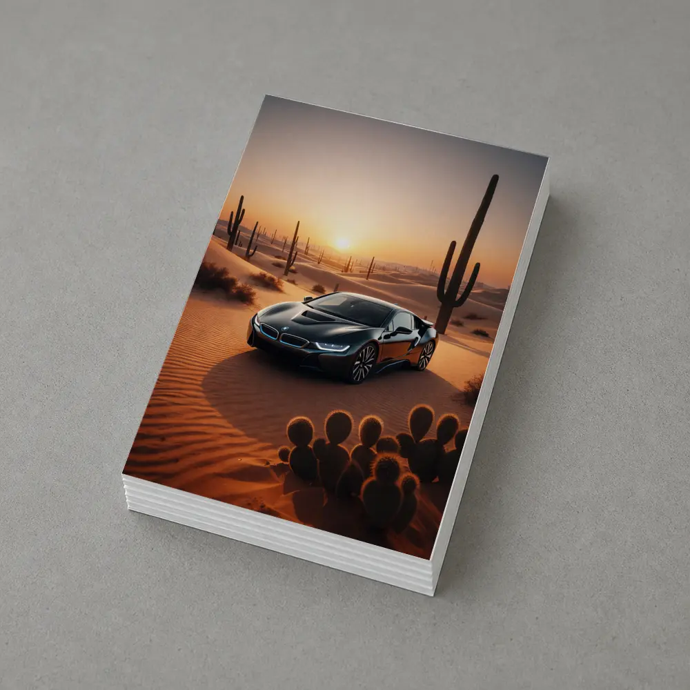 BMW i8 Parked in Desert at Sunset – Postcards