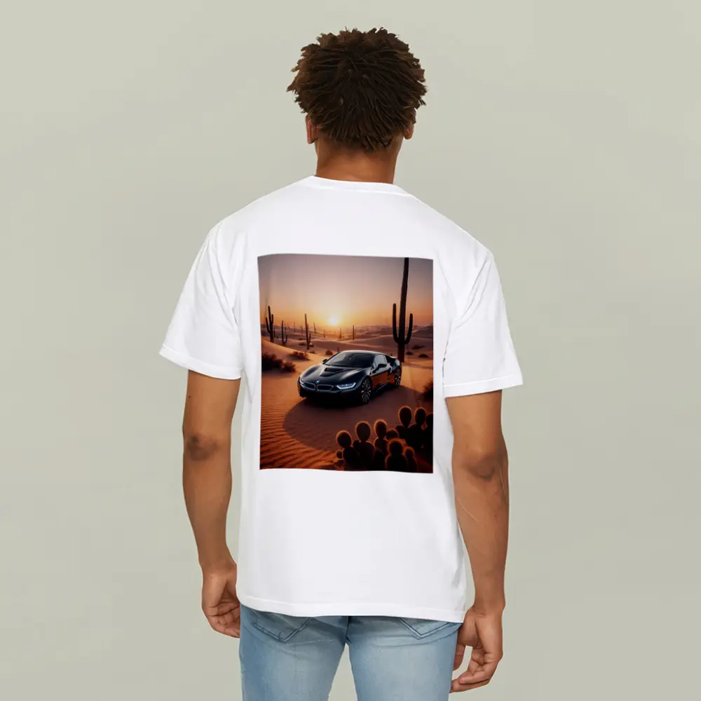 BMW i8 Parked in Desert at Sunset – T-Shirts