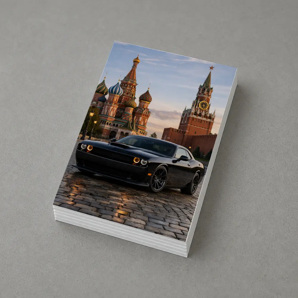 Dodge Challenger Black at Red Square Moscow – Postcards