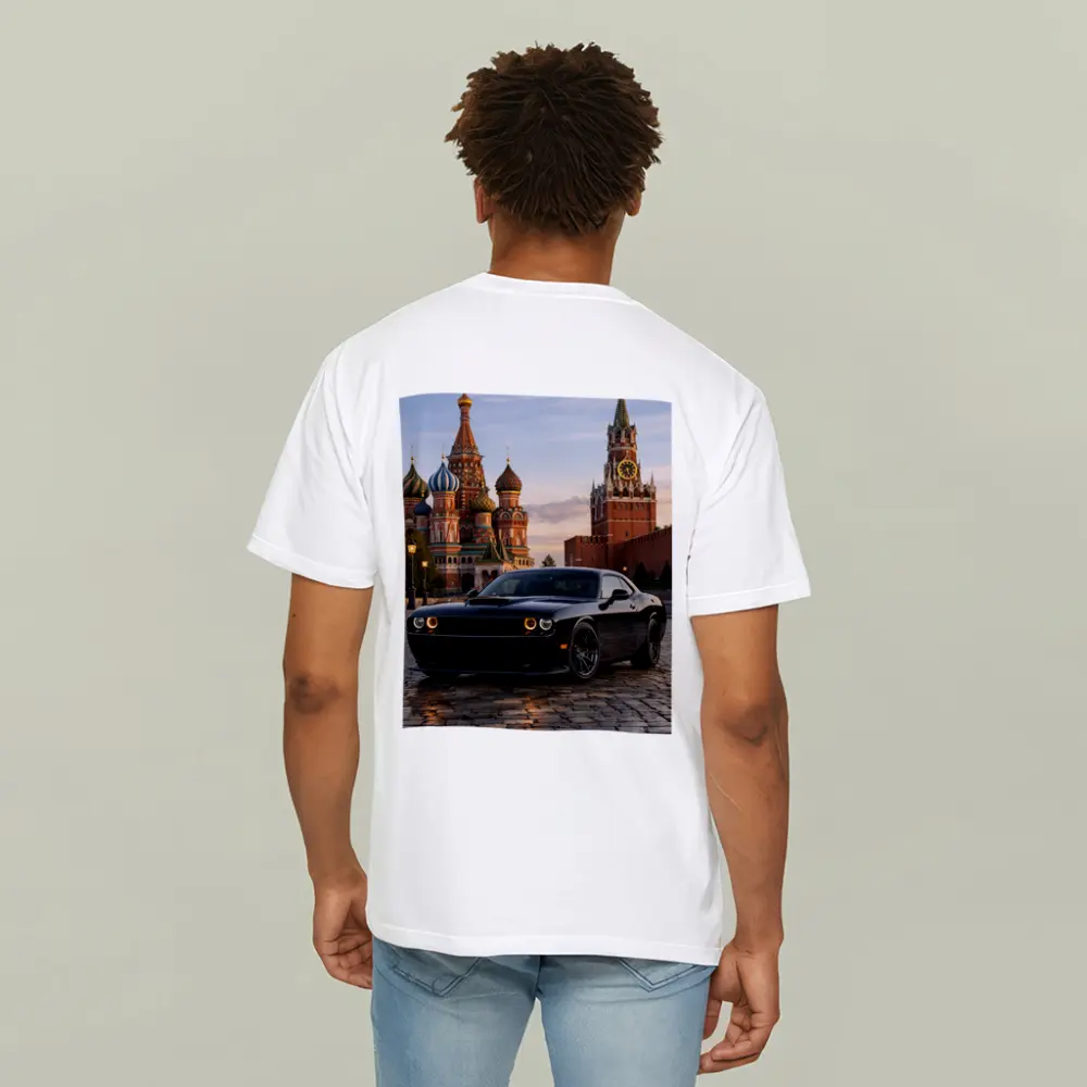 Dodge Challenger Black at Red Square Moscow – T-Shirts