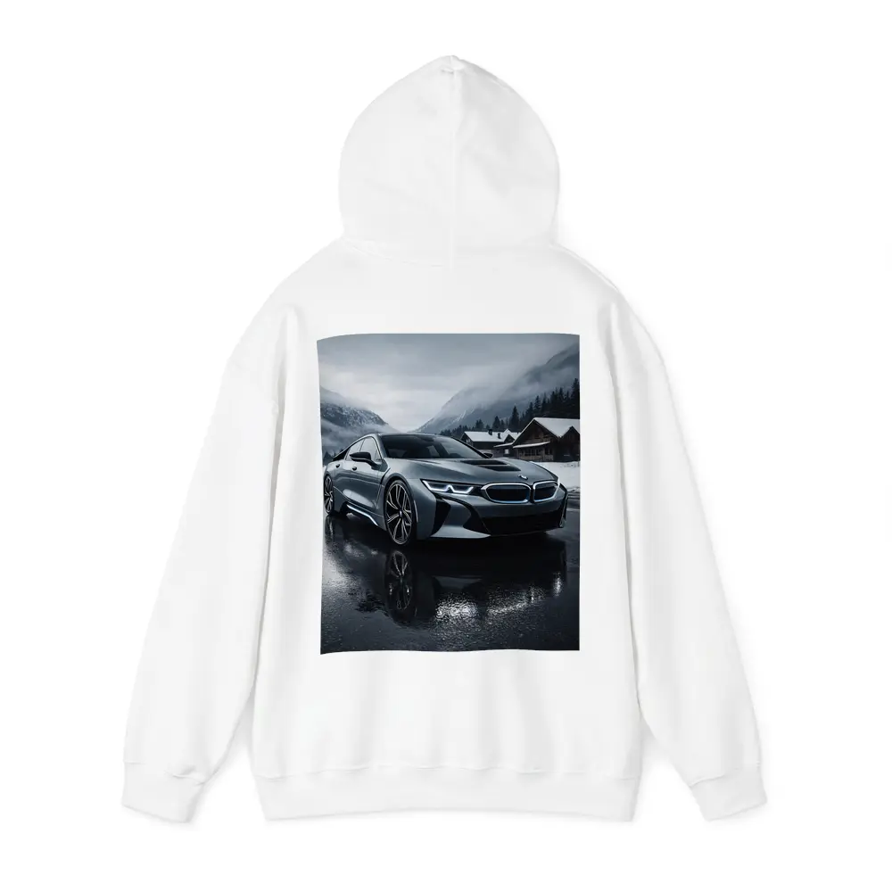 BMW i8 Parked on Wet Winter Road – Hoodies