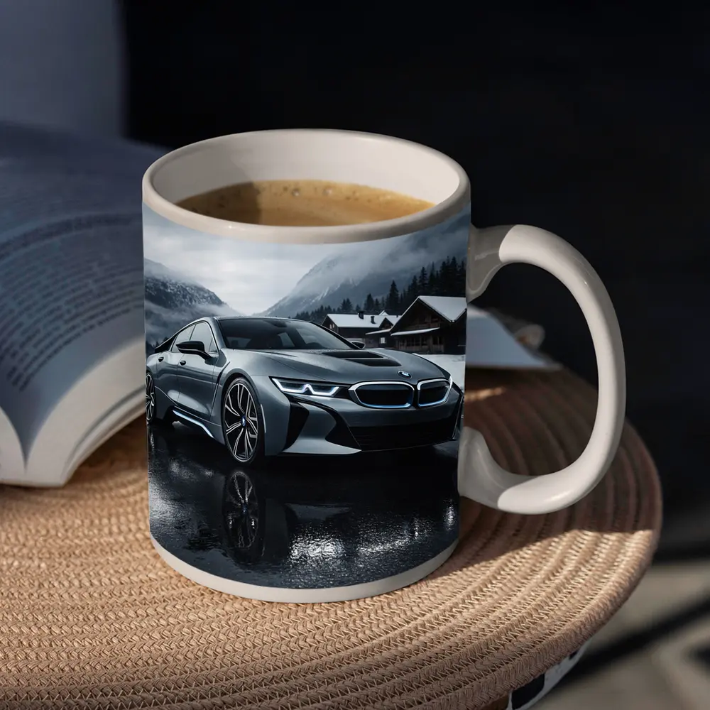 BMW i8 Parked on Wet Winter Road – Mugs