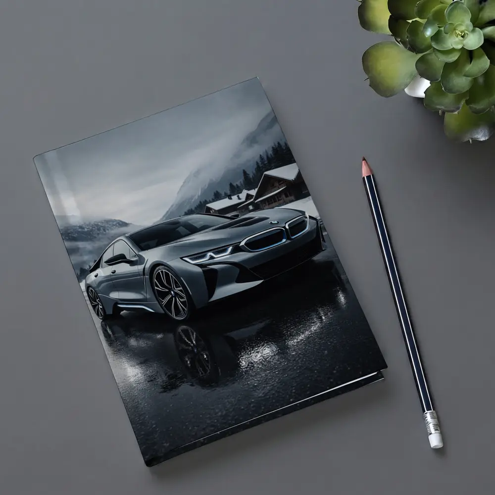 BMW i8 Parked on Wet Winter Road – Notebooks
