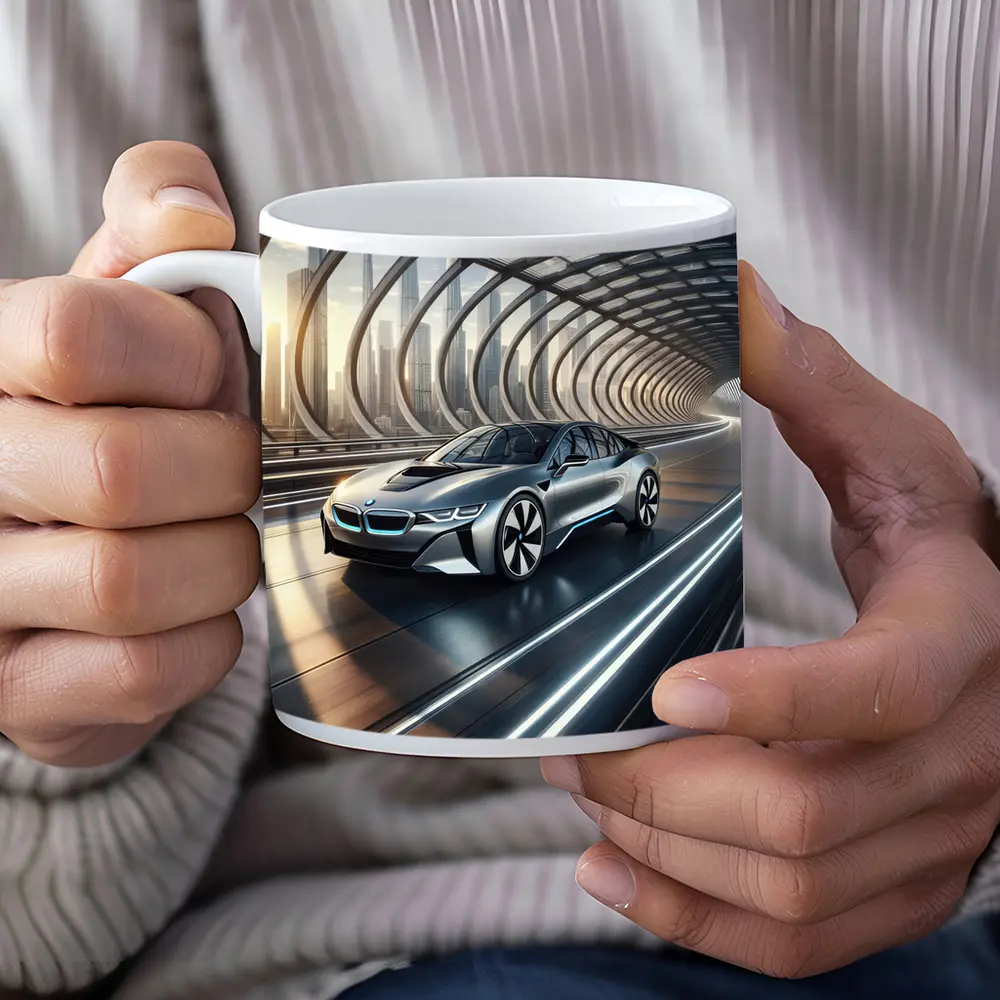 BMW i8 Driving Through Futuristic Glass Tunnel – Mugs
