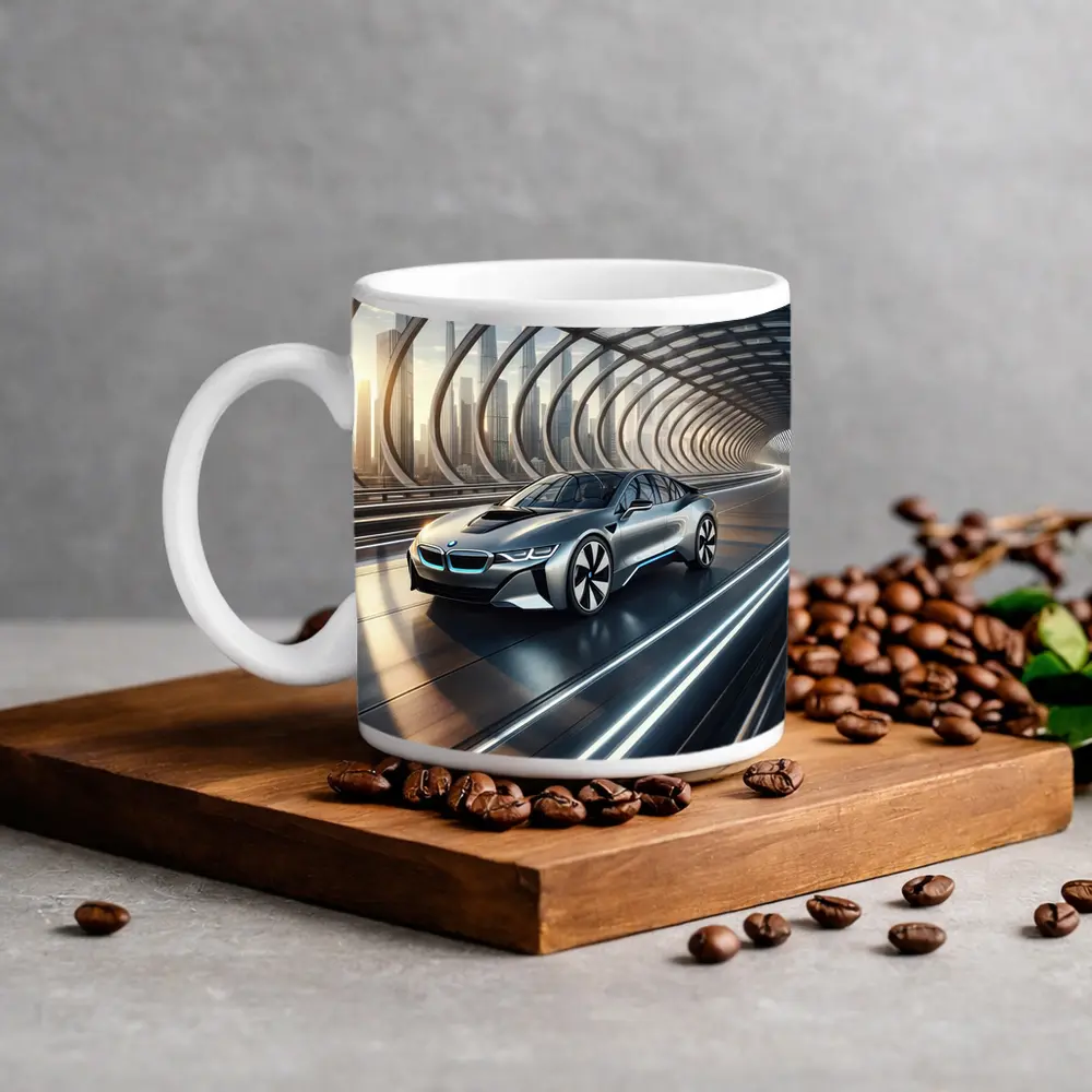 BMW i8 Driving Through Futuristic Glass Tunnel – Mugs