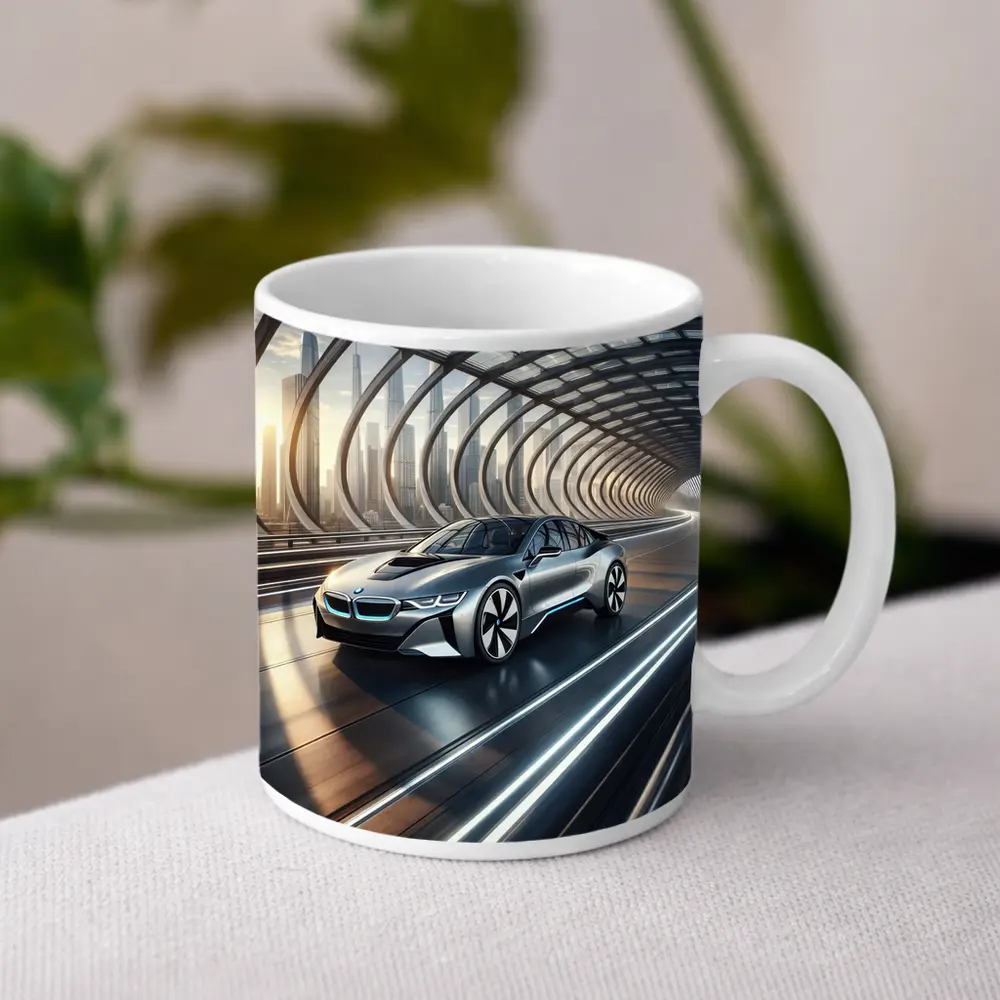 BMW i8 Driving Through Futuristic Glass Tunnel – Mugs