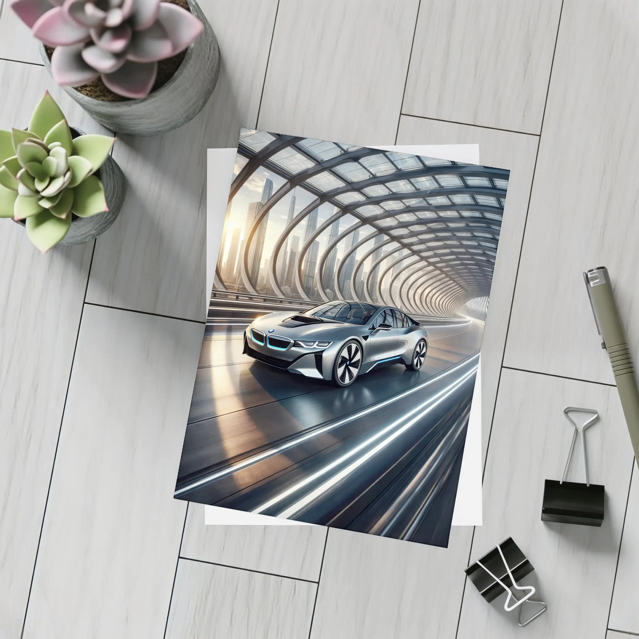 BMW i8 Driving Through Futuristic Glass Tunnel – Postcards