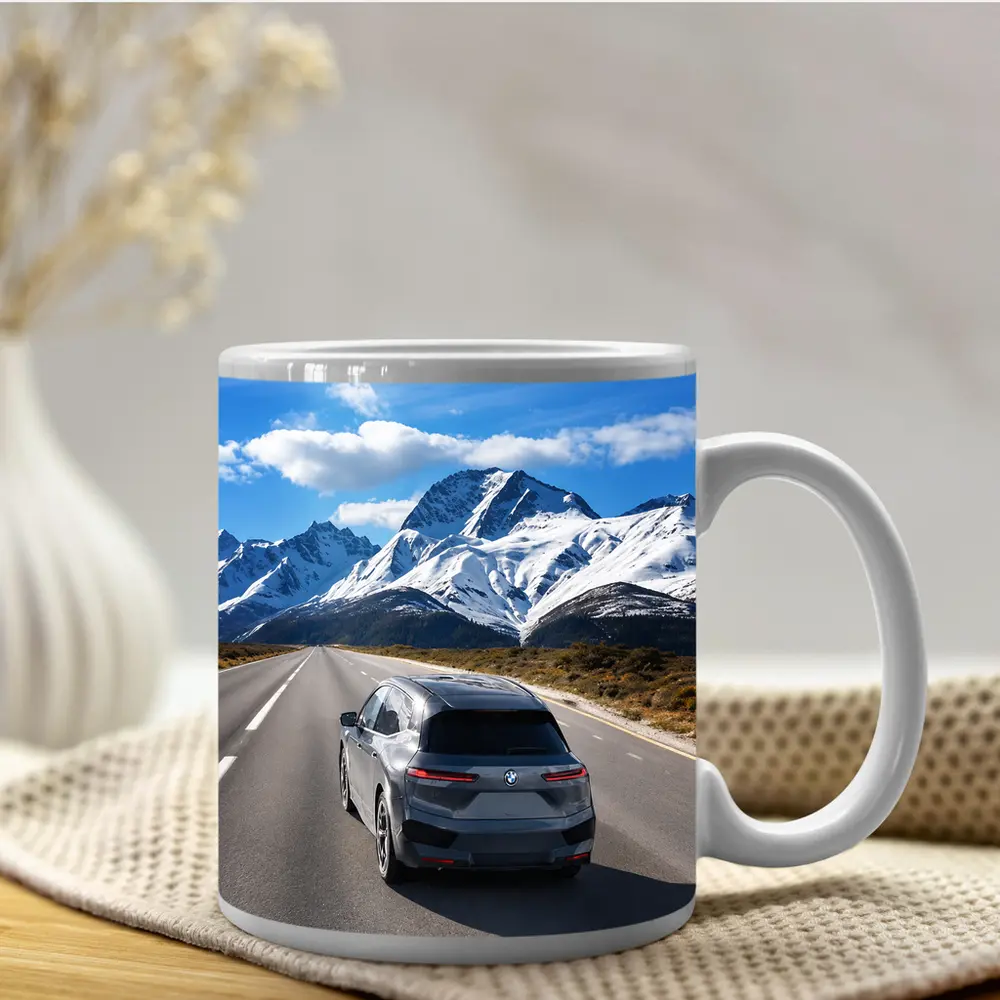 BMW iX SUV on Mountain Road – Mugs