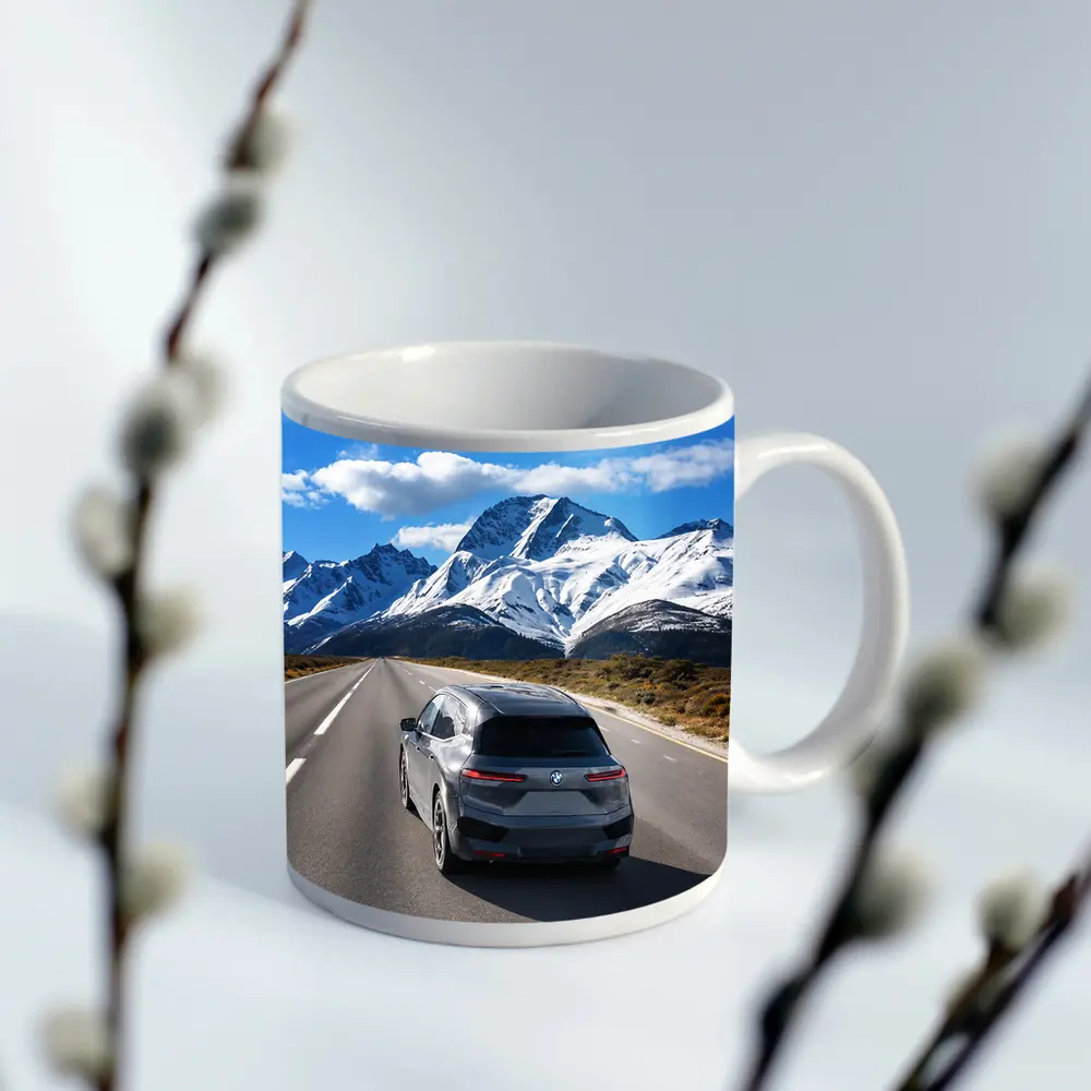 BMW iX SUV on Mountain Road – Mugs