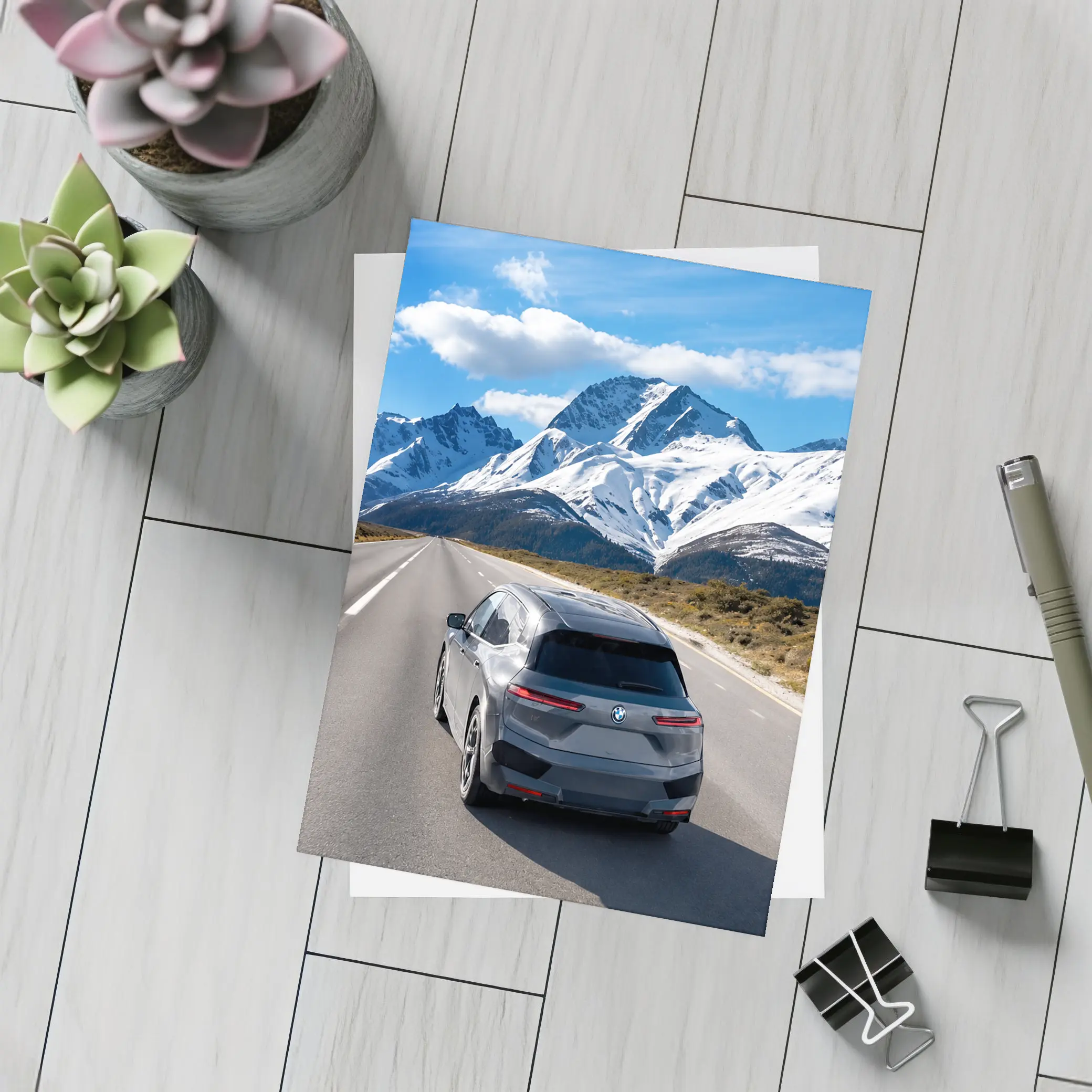 BMW iX SUV on Mountain Road – Postcards
